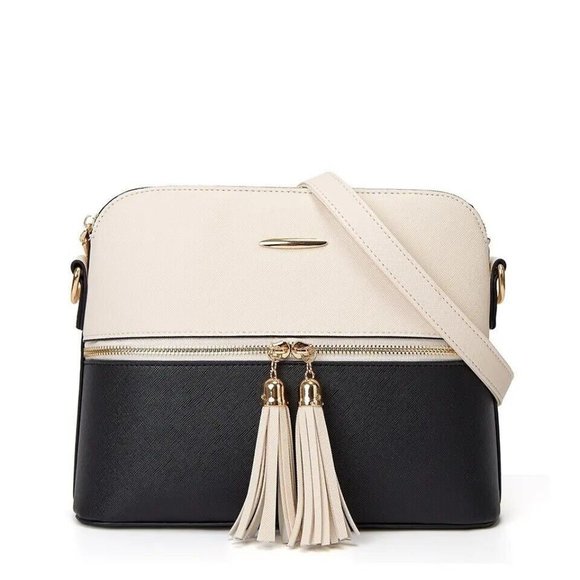 Fashionable Tote Handbag Crossbody & Utility 3 In 1 Set Black Cream W/Free Gift - Picture 4 of 10